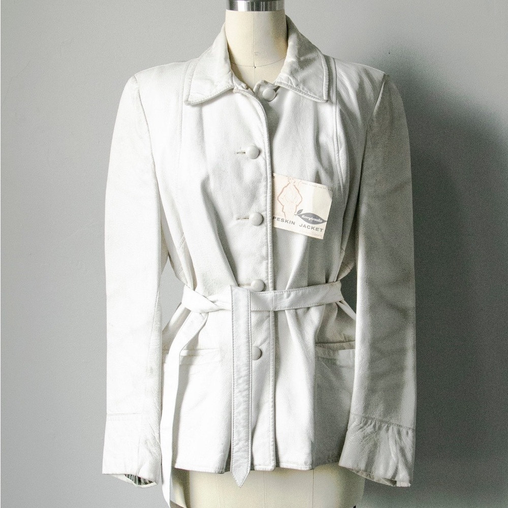 White 1960’s Leather Jacket with matching belt